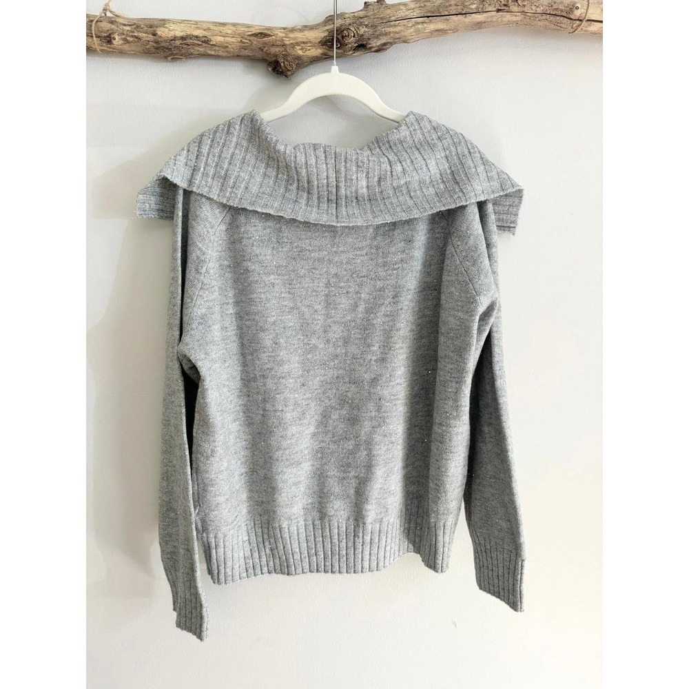 JOSEPH A Womens XL Light Heather Grey Sparkle Sequin Off Shoulder Sweater‎ - Picture 4 of 5
